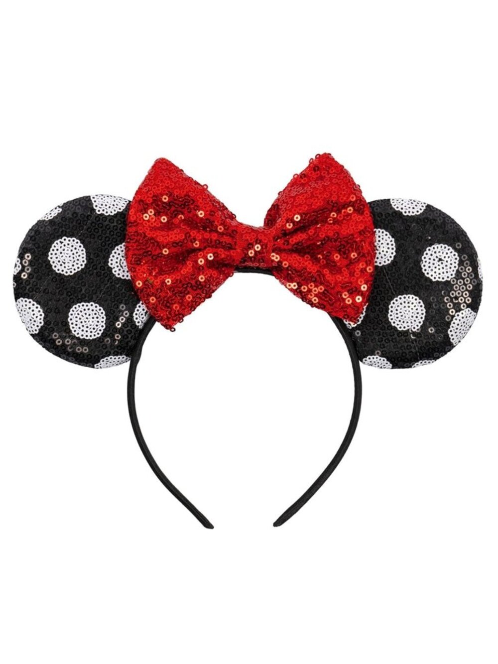 Women Red Bow 1 Sequin Polyester Shiny Bows Mickey Mouse Headband